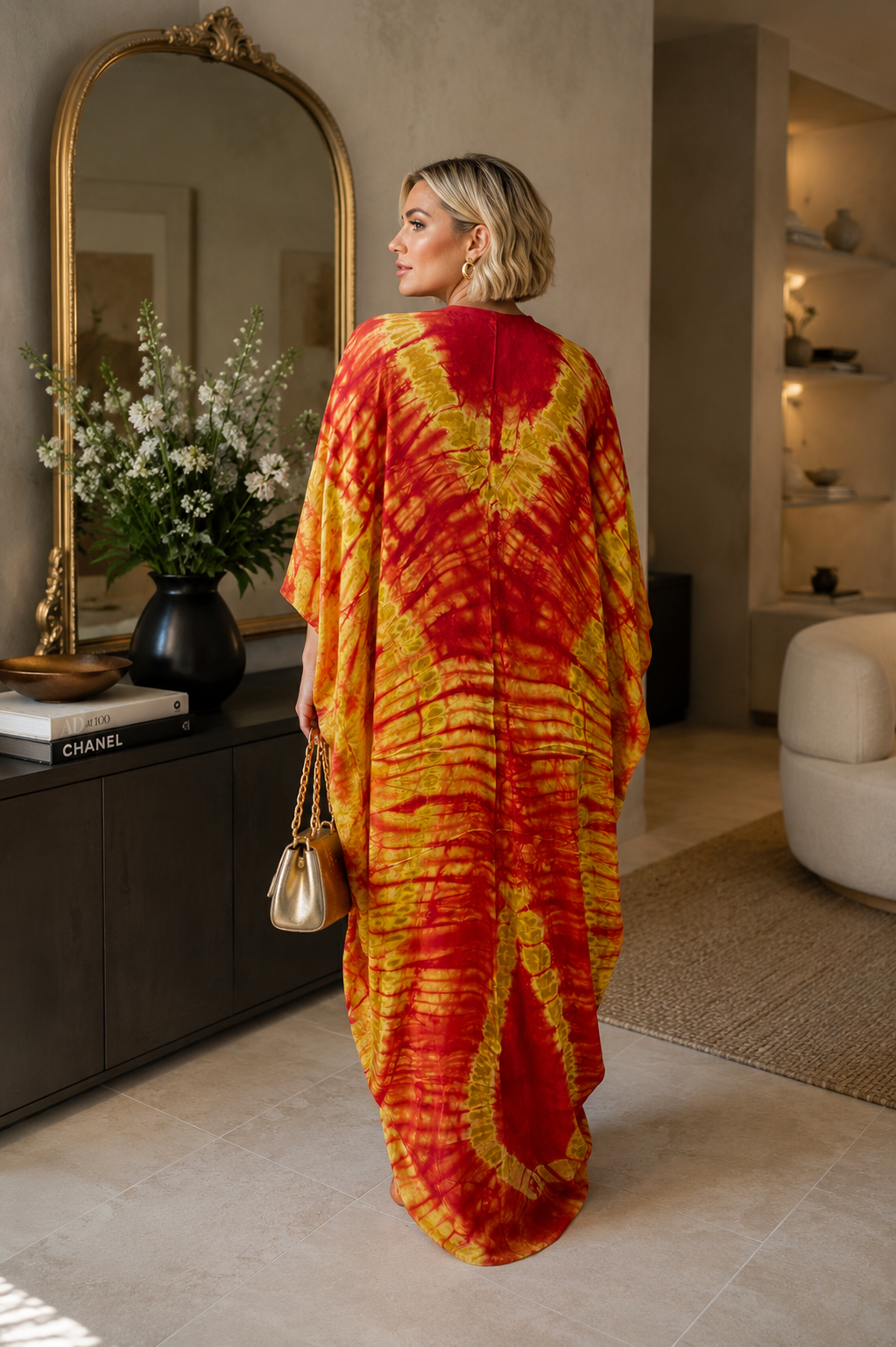 Solara Luxe Tie-Dye Boubou  Kaftan Maxi Dress Summer Size 8-14