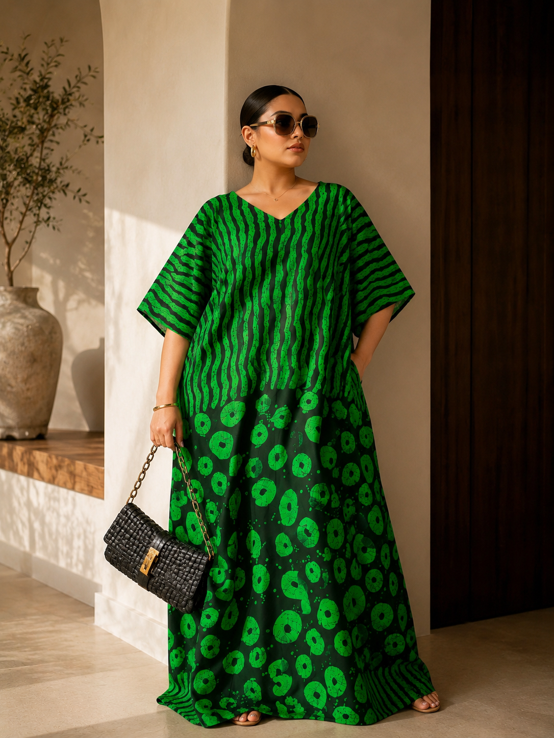 Emerald Majesty Luxury African Boubou Kaftan Maxi Dress – One Size UK 8-14