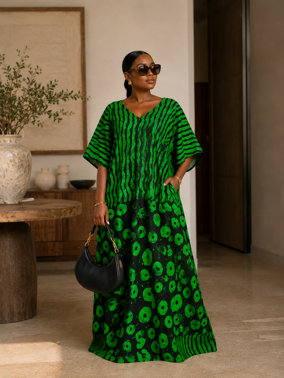 Emerald Majesty Luxury African Boubou Kaftan Maxi Dress – One Size UK 8-14