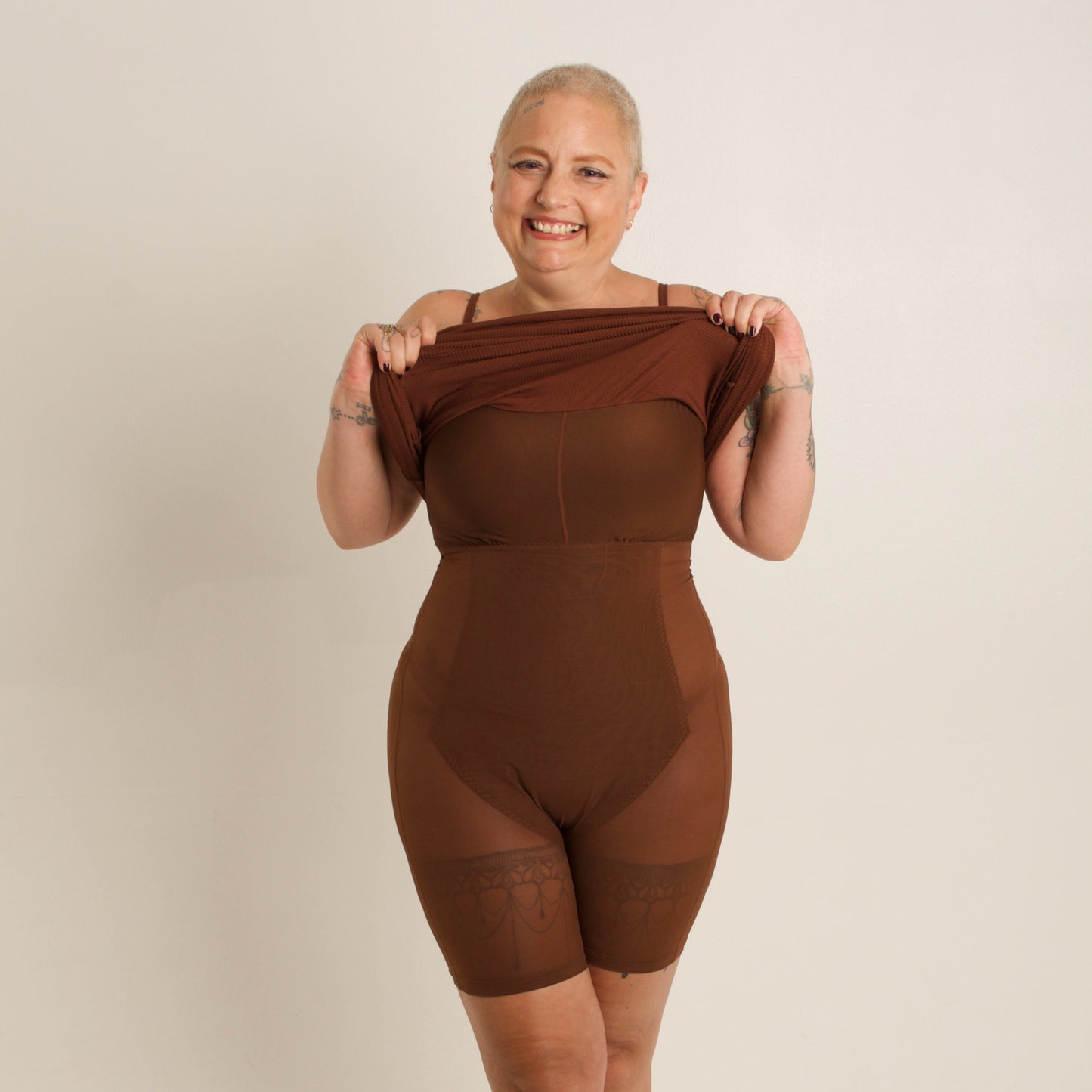 SKxN Luxe Built-in Shapewear Long Sleeves 360 Shaping Ribbed Tummy Control Dress