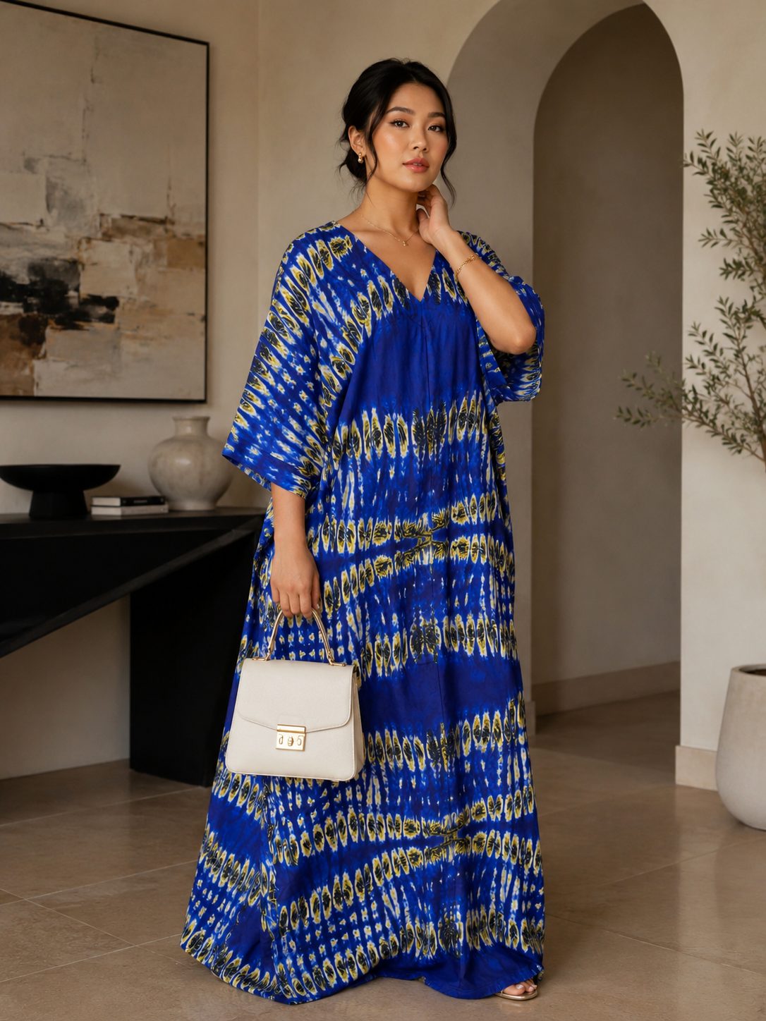 Royal Blue Tie Dye Luxury Kaftan BouBou Maxi Dress Size 8-16