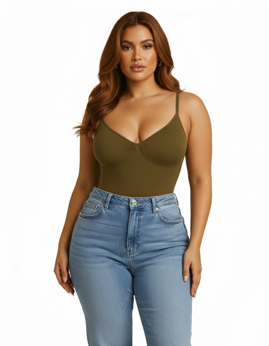 GWB AuraSnatch Tummy Control Butt Lift Seamless Shapewear Bodysuit Brown