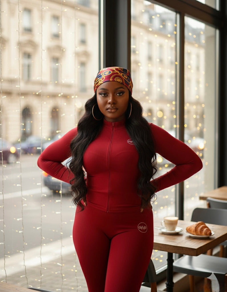 Noir Maroon Activewear 2 Piece Jackets and High Waist Leggings - Limited Edition