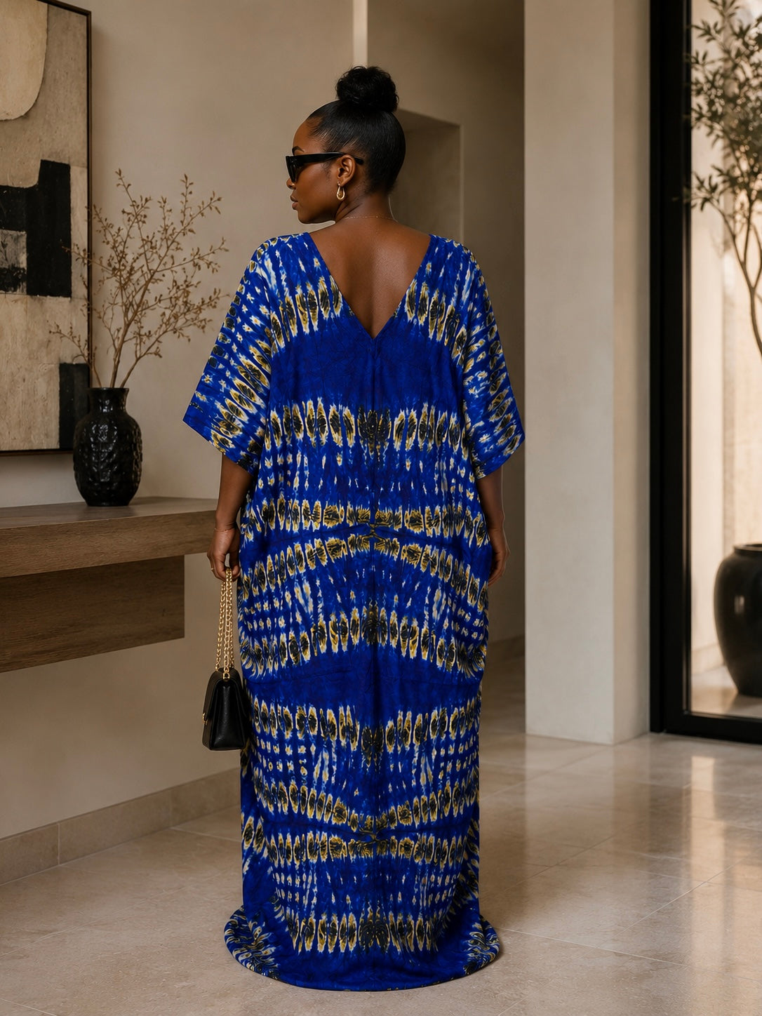 Royal Blue Tie Dye Luxury Kaftan BouBou Maxi Dress Size 8-16