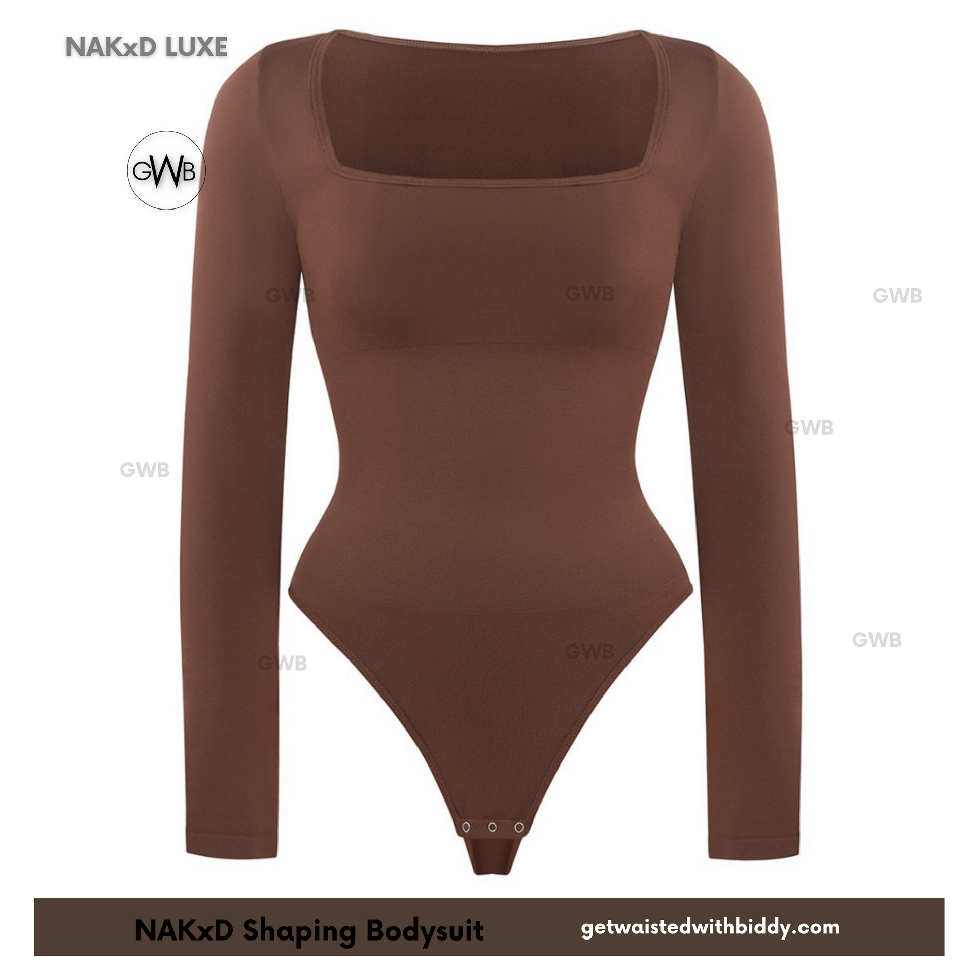 NaKxD Long sleeve Square Neck Shapewear Bodysuit -Tummy Control