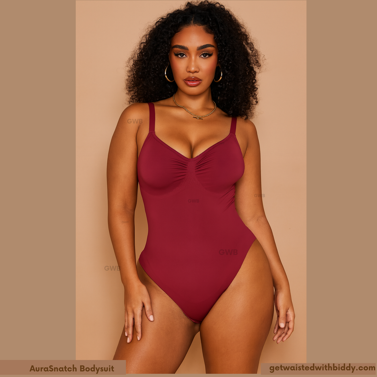 NEW! GWB AuraSnatch Tummy Control Butt Lift Seamless Bodysuit Maroon