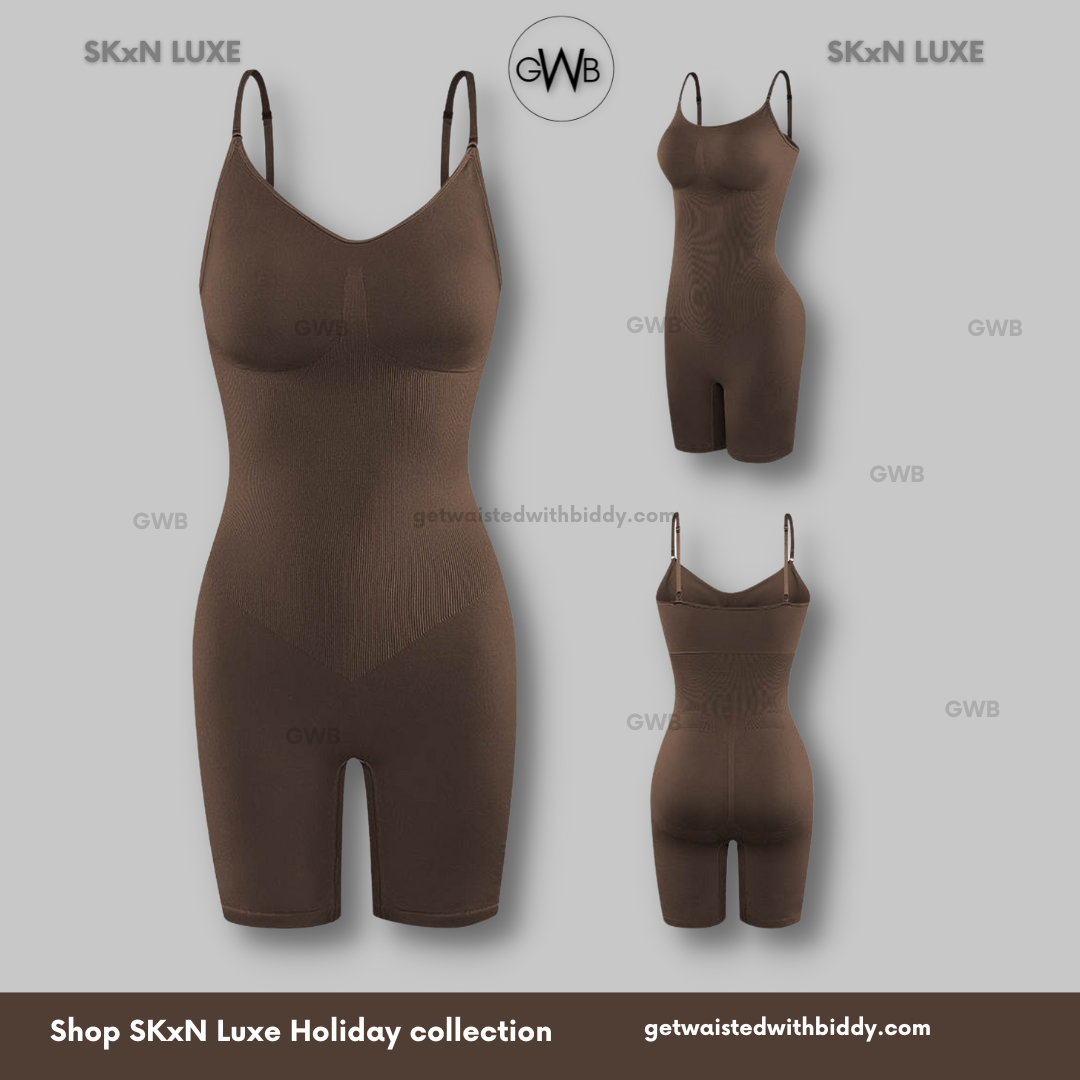 SkxN Luxe Butt Lifting Shaping Short Bodysuit 360 Tummy Control Open Gusset Nude