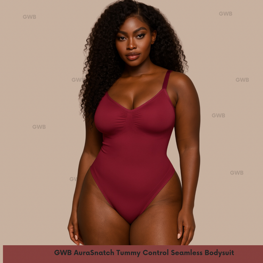 NEW! GWB AuraSnatch Tummy Control Butt Lift Seamless Bodysuit Maroon
