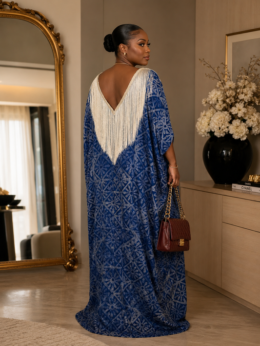 Luxury Green Fringe African Boubou Maxi Dress – Rich Aunty Kaftan for Women Size 8- 16
