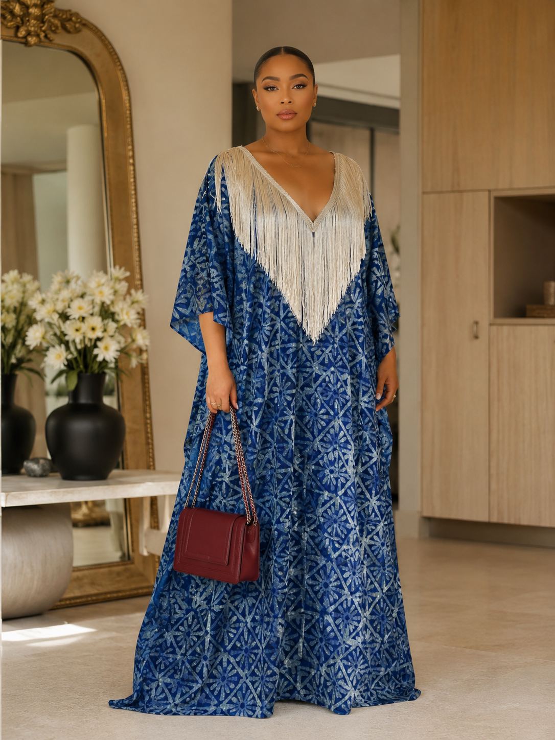 Luxury Green Fringe African Boubou Maxi Dress – Rich Aunty Kaftan for Women Size 8- 16