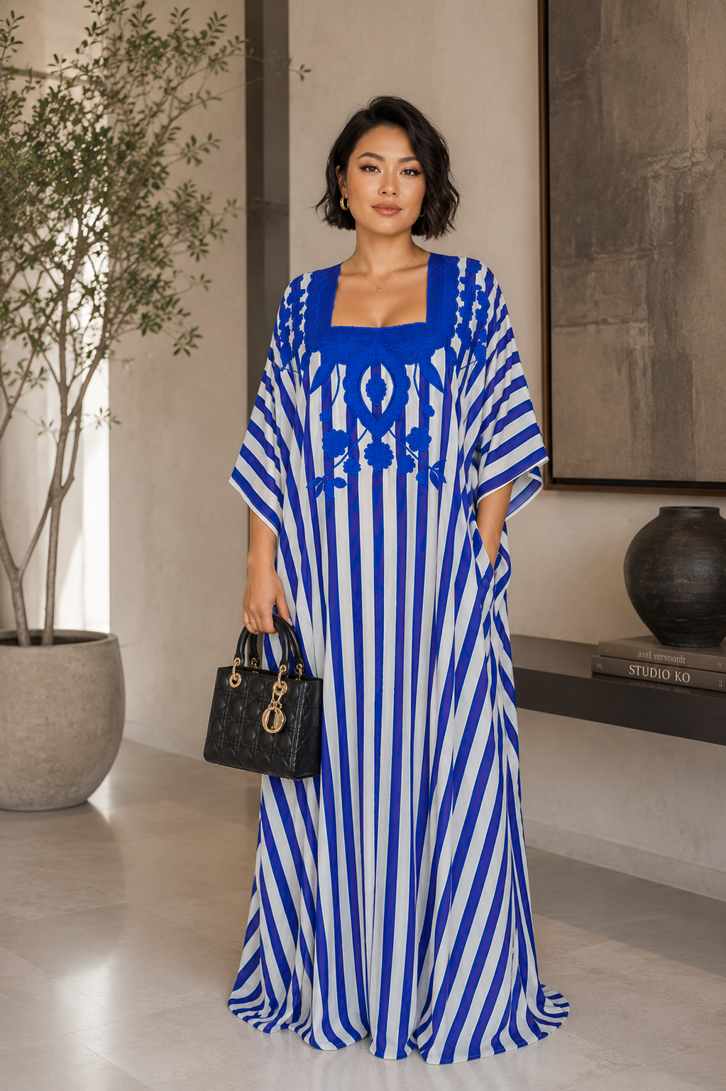 Azure Majesty Luxury Embroidered Boubou Maxi Dress Size 8- 16