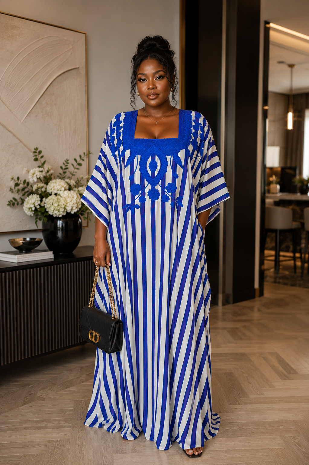 Azure Majesty Luxury Embroidered Boubou Maxi Dress Size 8- 16