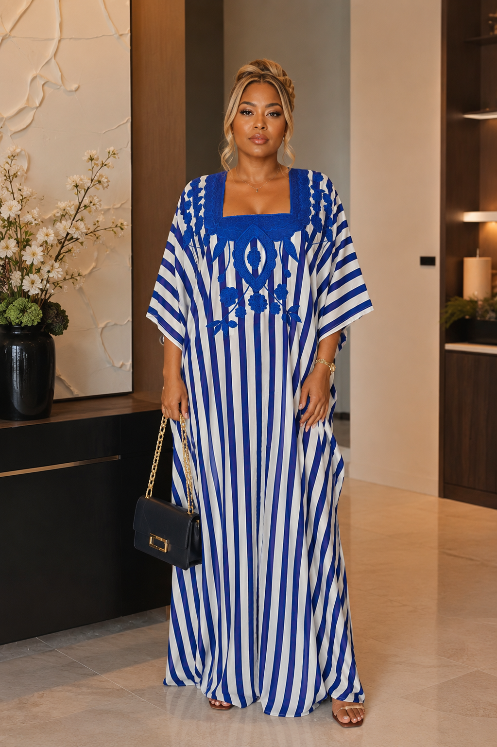 Azure Majesty Luxury Embroidered Boubou Maxi Dress Size 8- 16