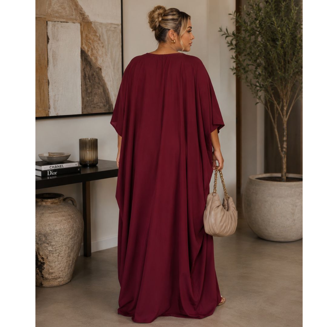 Burgundy Aso-Oke Fringe Maxi Boubou Kaftan Dress | Elegant Oversized Occasion Wear Size 8-16