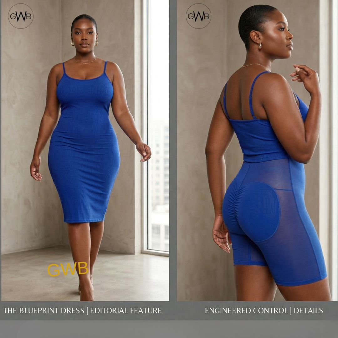 SKxN Luxe Built in Shape-wear Summer Short Midi Dress Blue