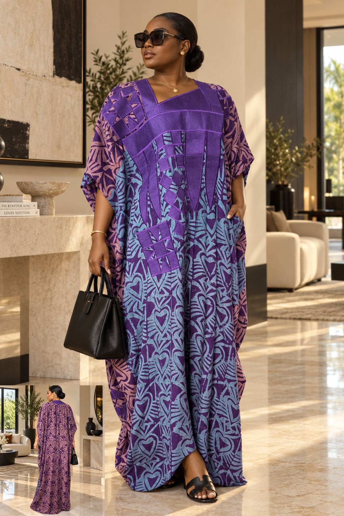 Purple Luxe African Crepe Embroidered Maxi Boubou Kaftan Dress | Elegant Oversized Occasion Wear Size 8-16