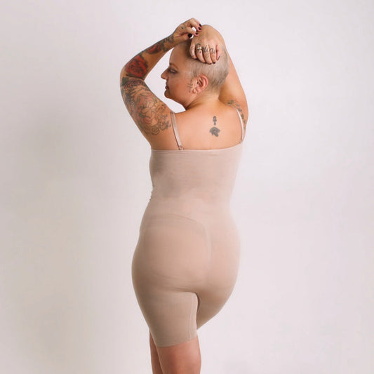 SkxN Luxe Butt Lifting Shaping Short Bodysuit 360 Tummy Control Open Gusset Nude