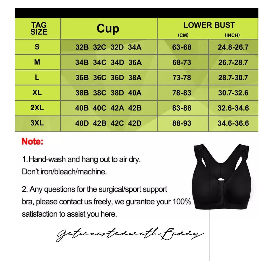 Surgical Front Zipper Bra, Support Bra with Zip